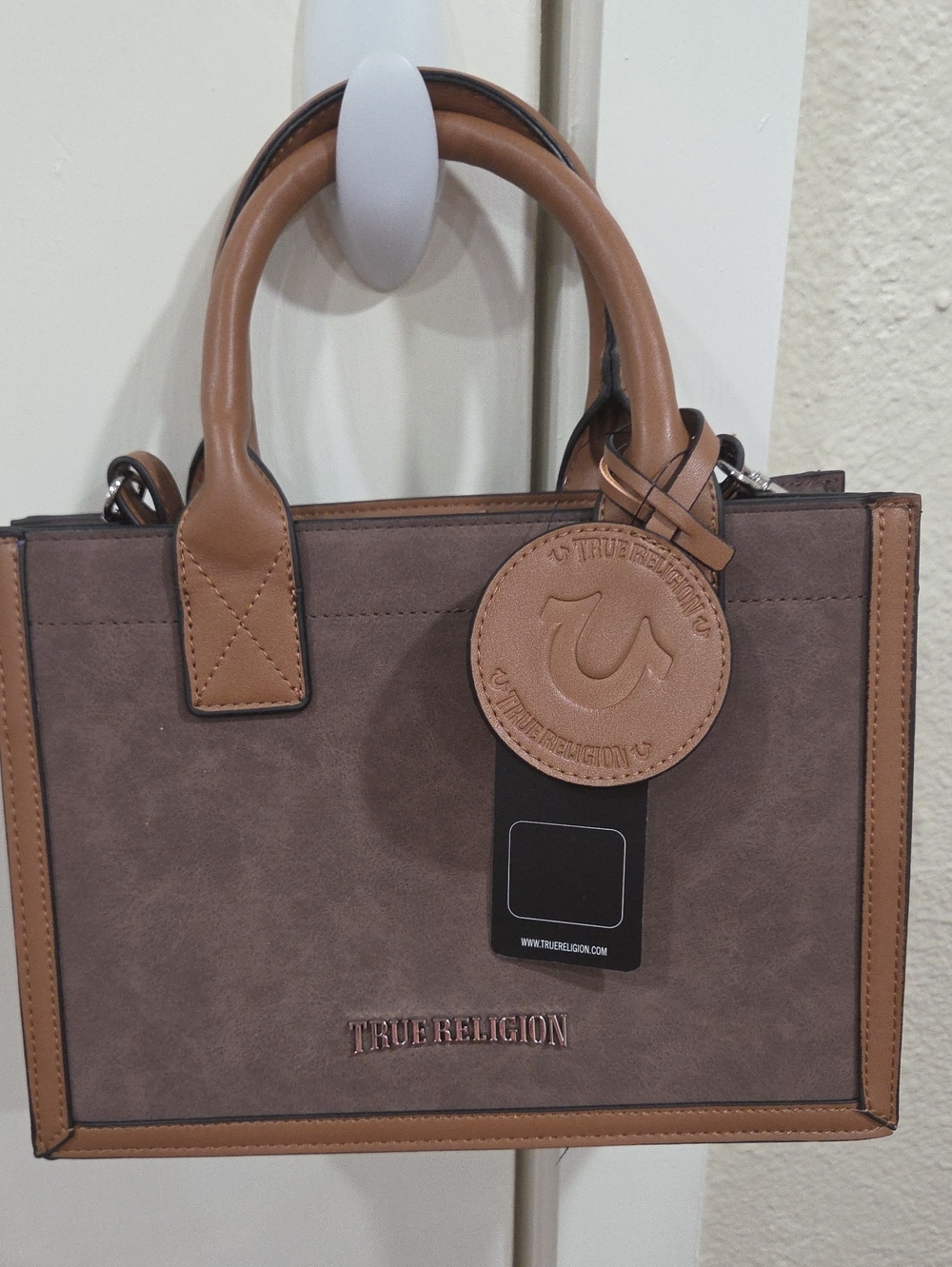 True Religion Taupe and Tan Structured Satchel